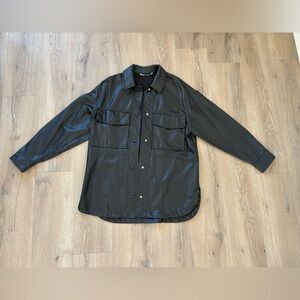 Zara Dark Leather Shirt Jacket